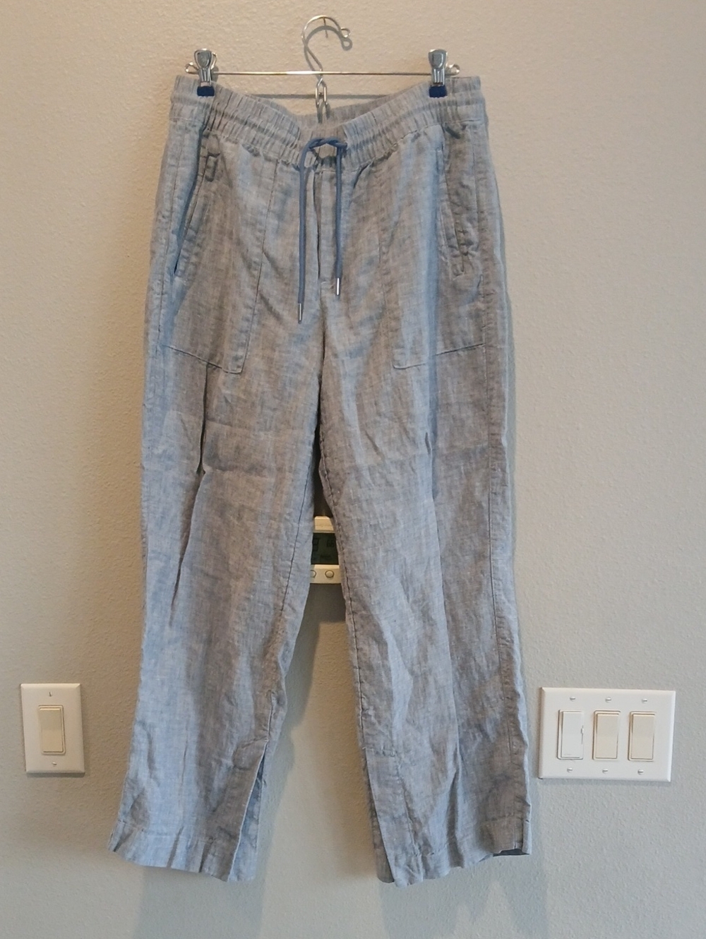 Athleta 8P Light Gray Womens 100% Linen Drawstring Pants